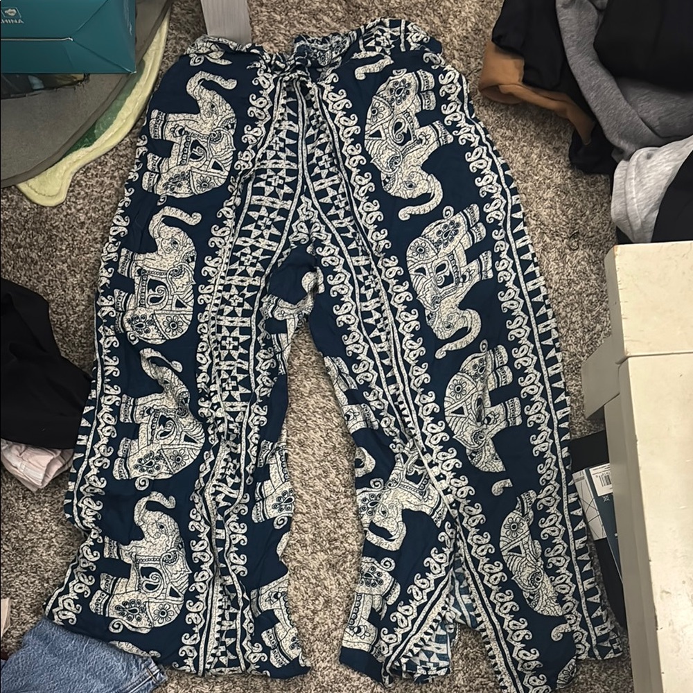 Elephant Print Navy Pants
